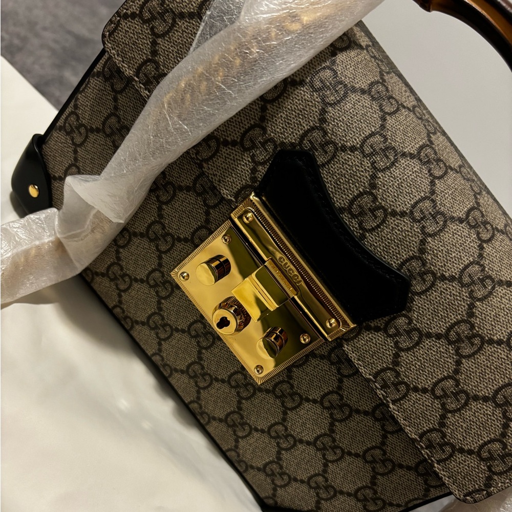 Gucci padlock bamboo shoulder bag GG coated canvas small - Picture 2 of 14